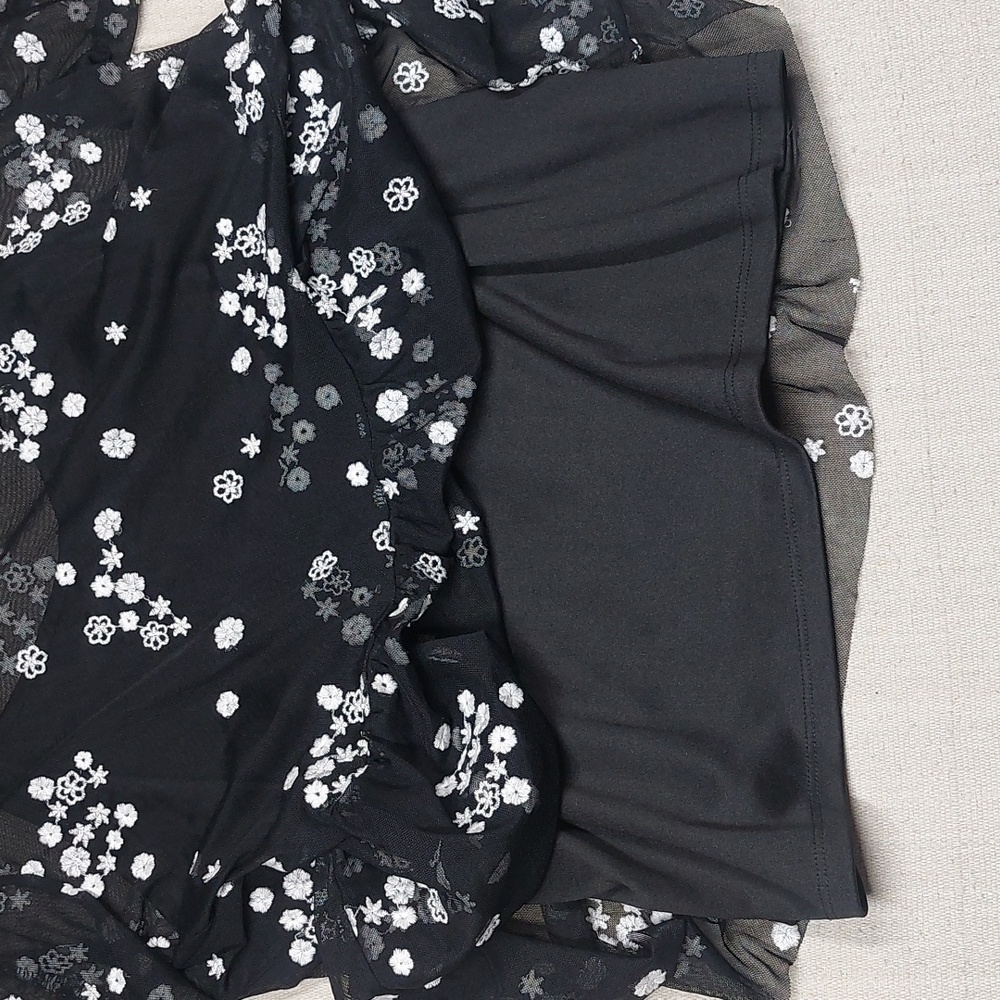 Glance Top Size XL Black Embroidered Floral Sheer Babydoll - Picture 7 of 13